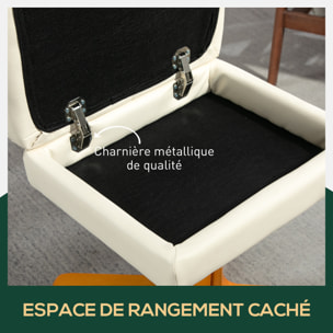 Fauteuil relax inclinable style contemporain repose-pieds coffre rangement revêtement synthétique acier bois crème