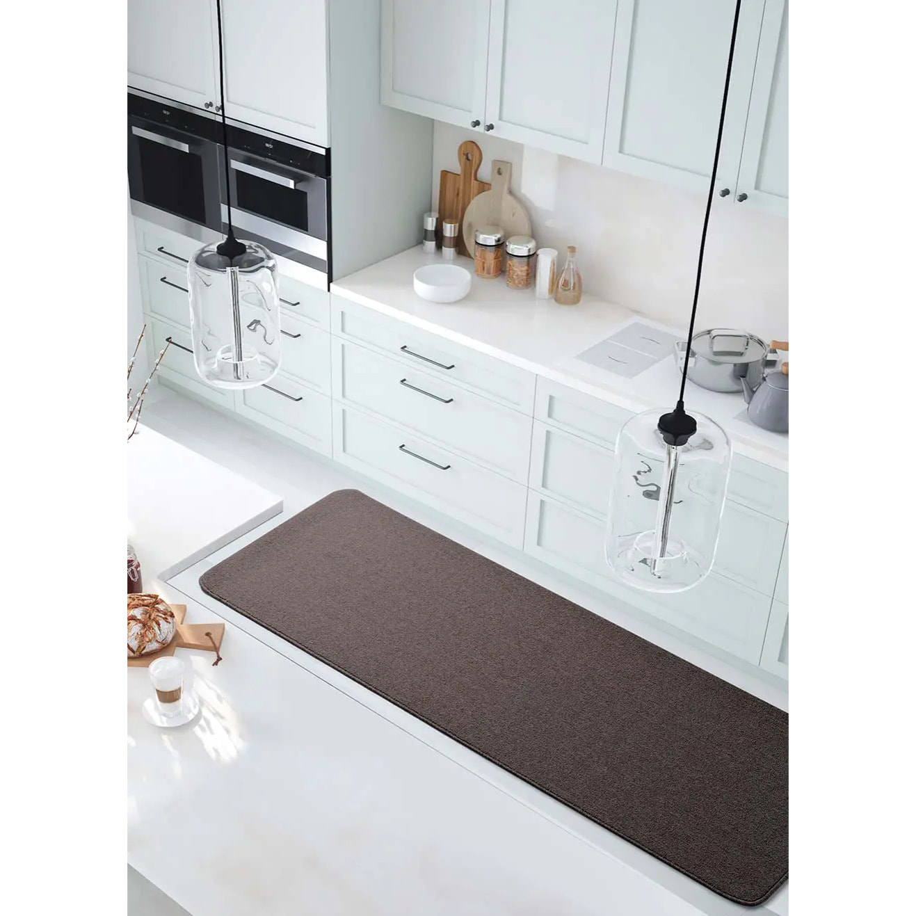 LEILA Alfombra de pasillo lisa de pelo corto gris, varias medidas disponibles.