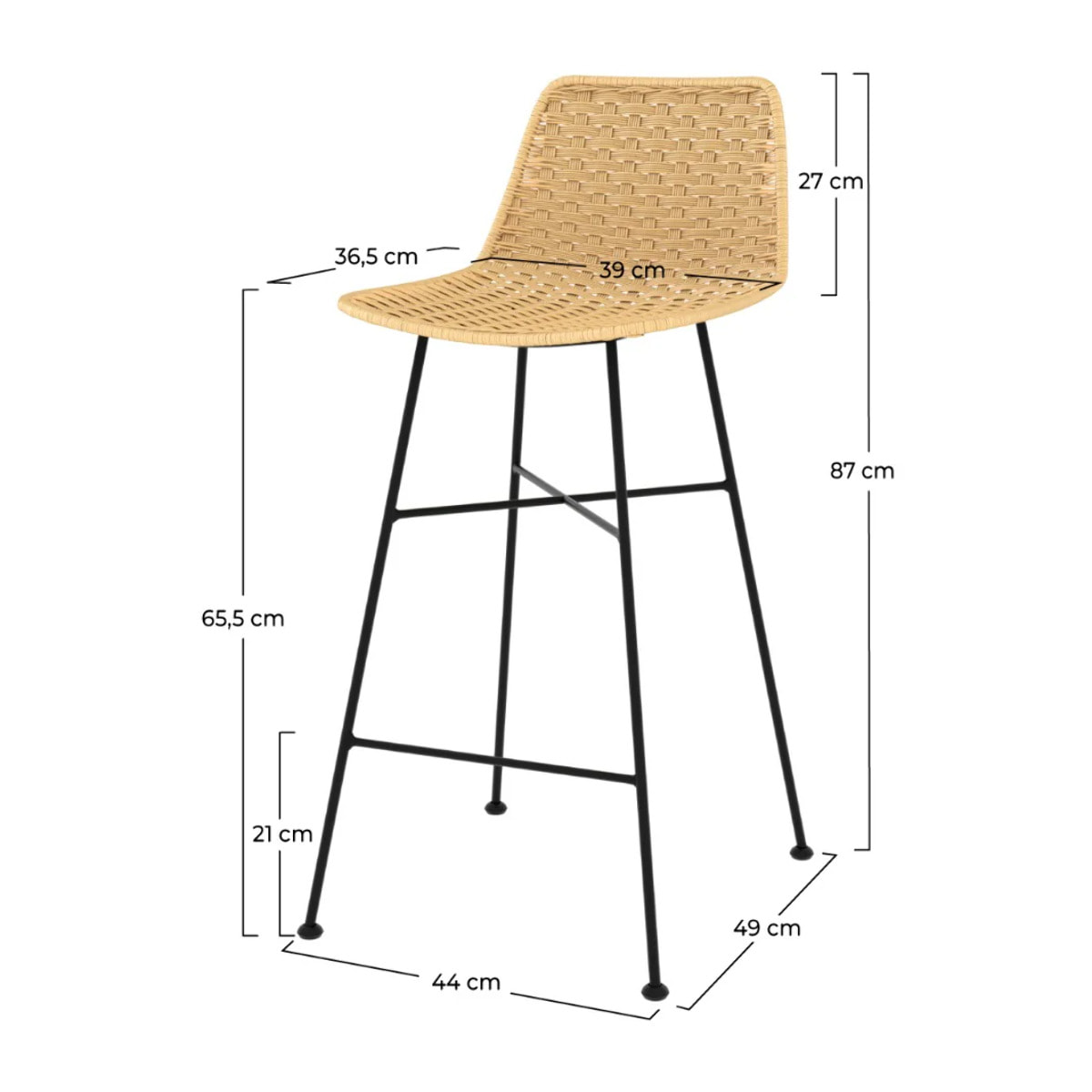 Lot de 2 chaises pour îlot central 65,5 cm en rotin naturel - Mara