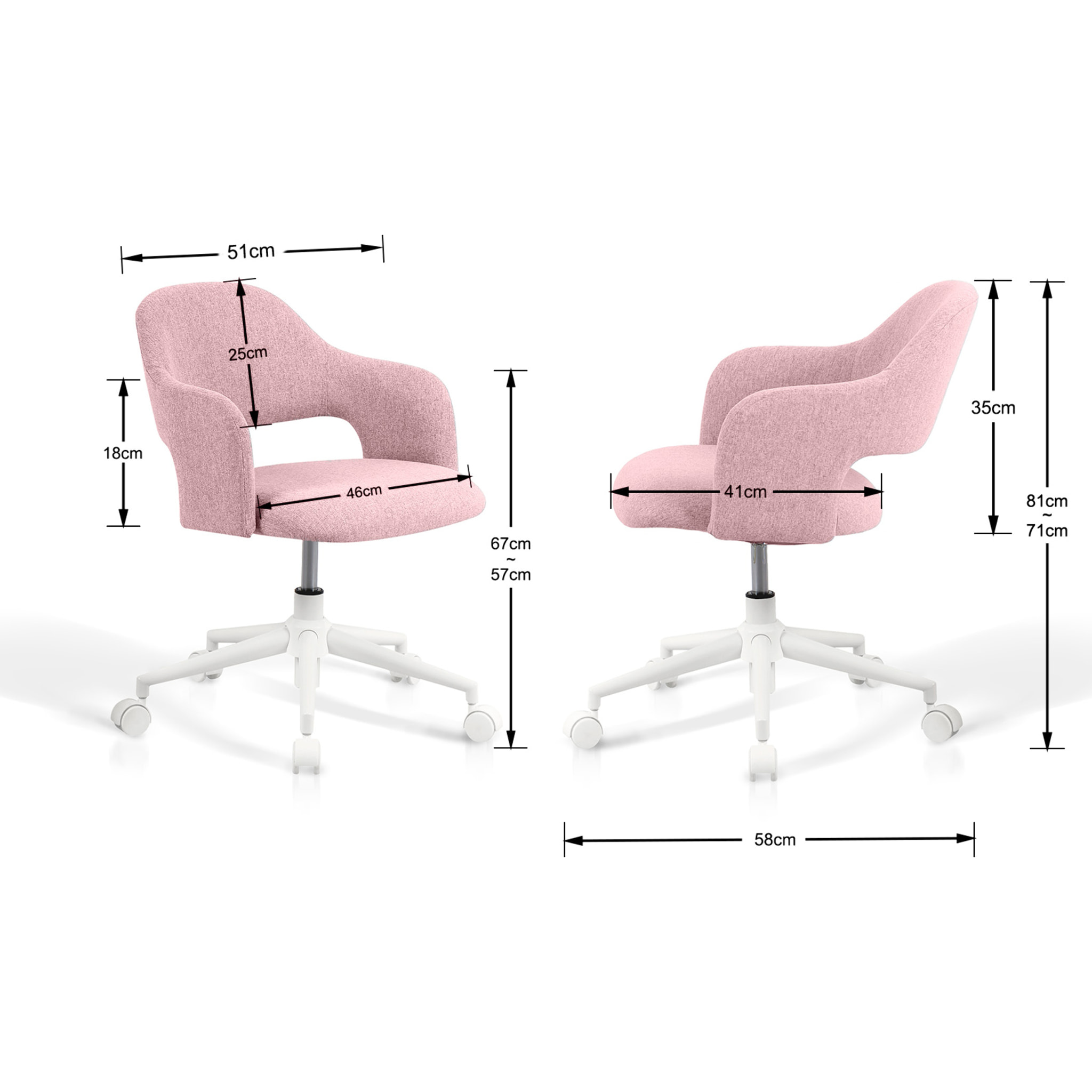 Silla de estudio Mia tela rosa 81x58x58 cm