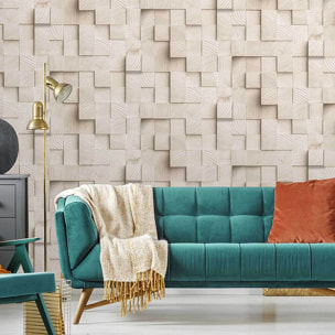 Papier peint cubes bois clair relief moderne