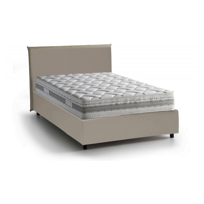 Letto piazza e mezza Ascenza, Letto contenitore con rivestimento in ecopelle, 100% Made in Italy, Apertura frontale, con materasso Cm 120x190 incluso, Tortora