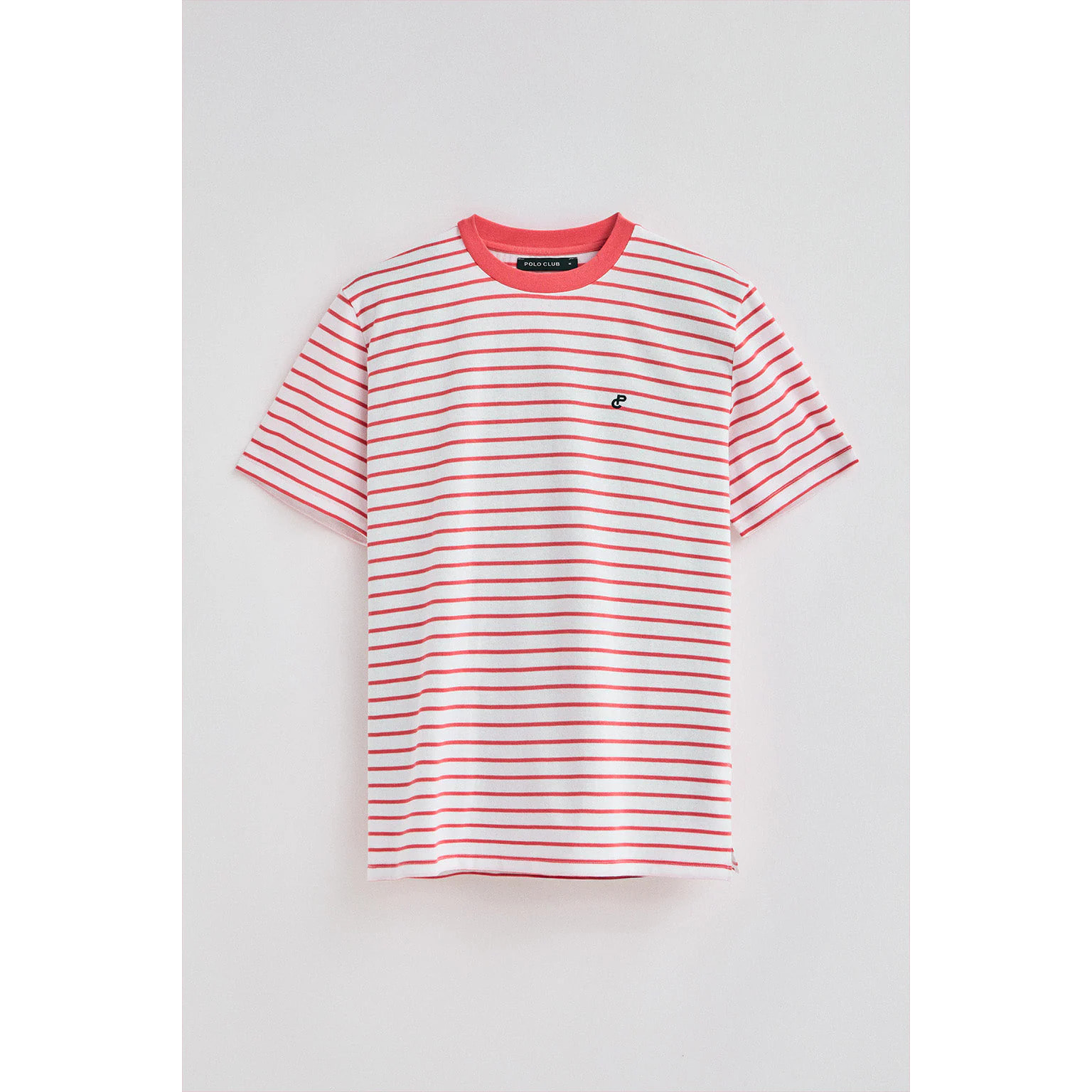 Maglietta a righe corallo e beige con monogramma ricamato