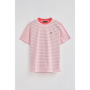 Maglietta a righe corallo e beige con monogramma ricamato