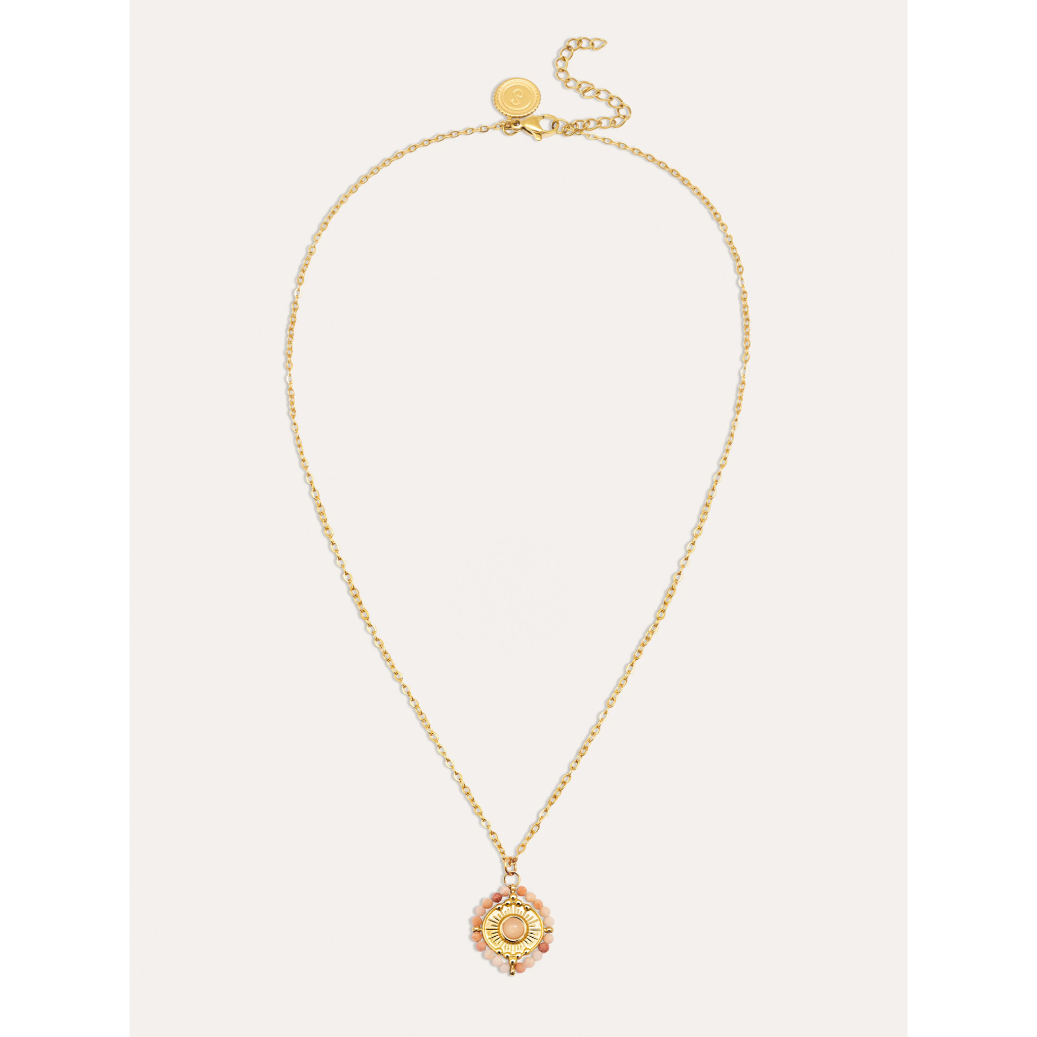 Collar Medallion Stones Rosa Acero Baño Oro