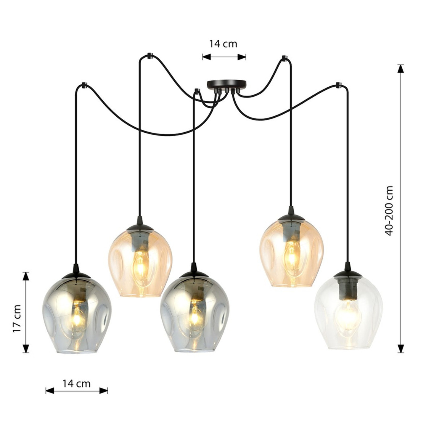 Lampada a sospensione LEVEL 5 in acciaio nero e vetro mix