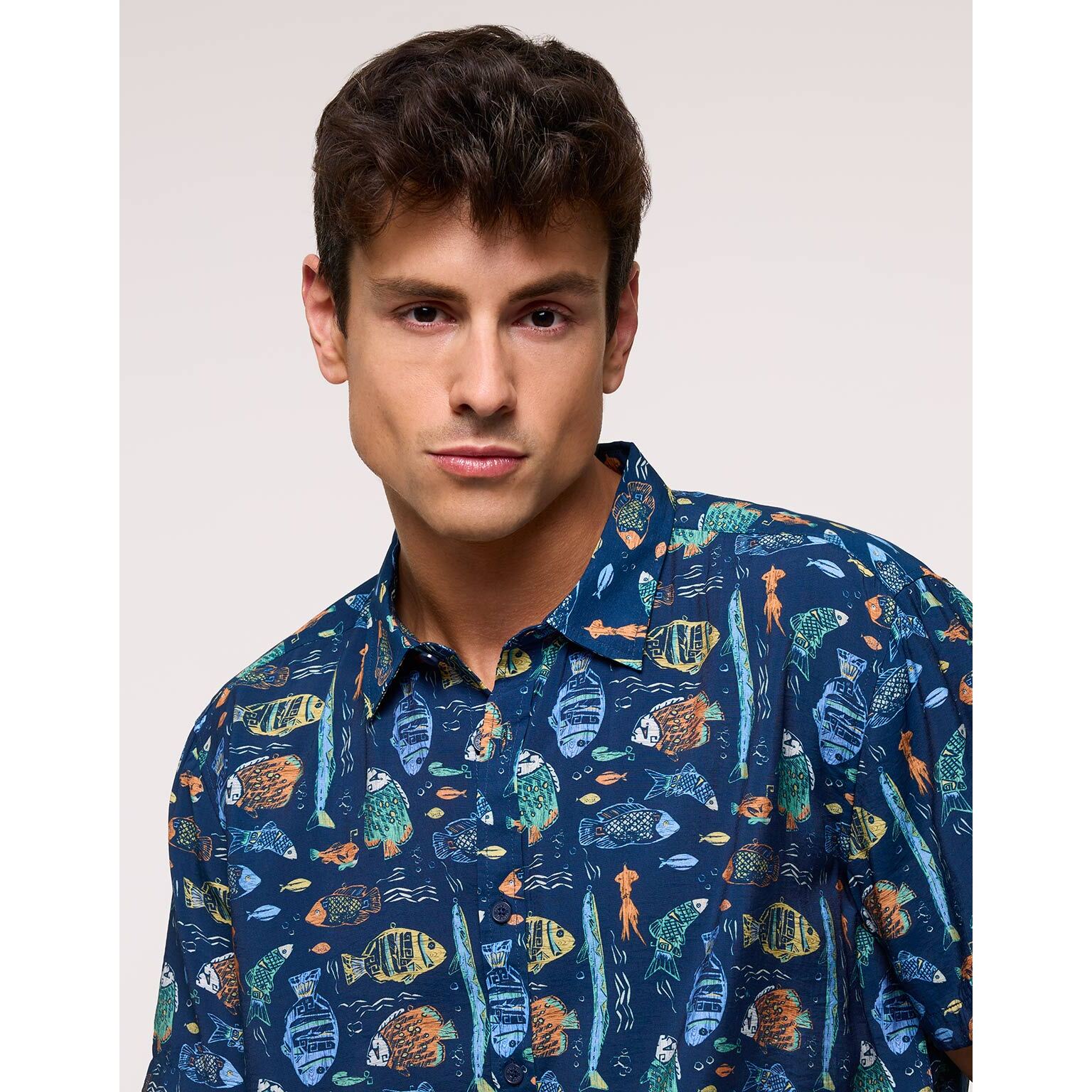 Camisa Manga Corta Azul Marino - Dolfini