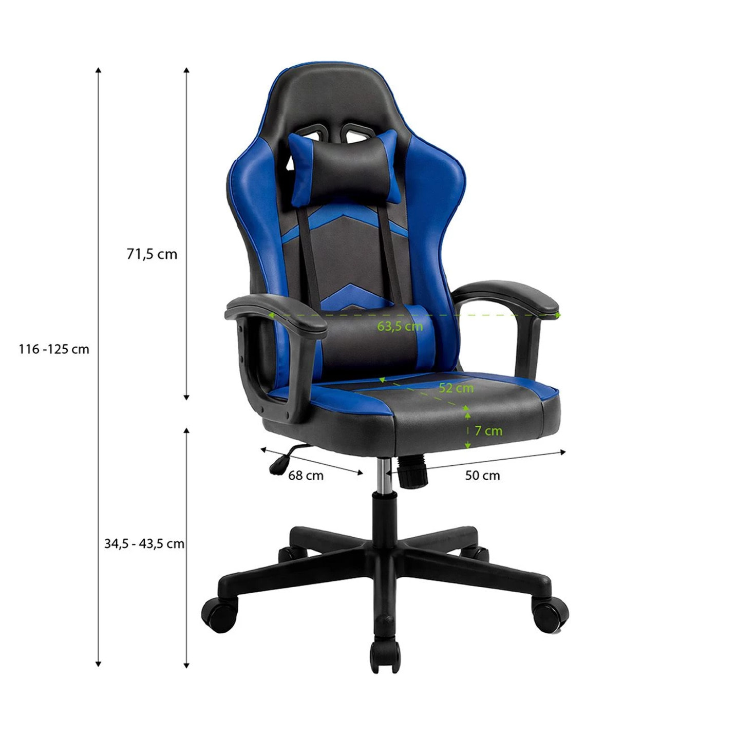 Silla gaming reclinable y con altura ajustable en negro y azul Raptor Negro - Azul