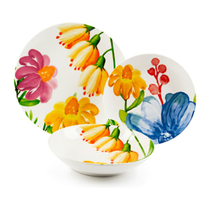 Service de table 18 pièces Excelsa – Blooming, Porcelaine Multicolore