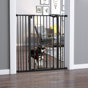 Barrière de sécurité chien H.104 cm - porte double verrouillage - sans perçage - acier noir