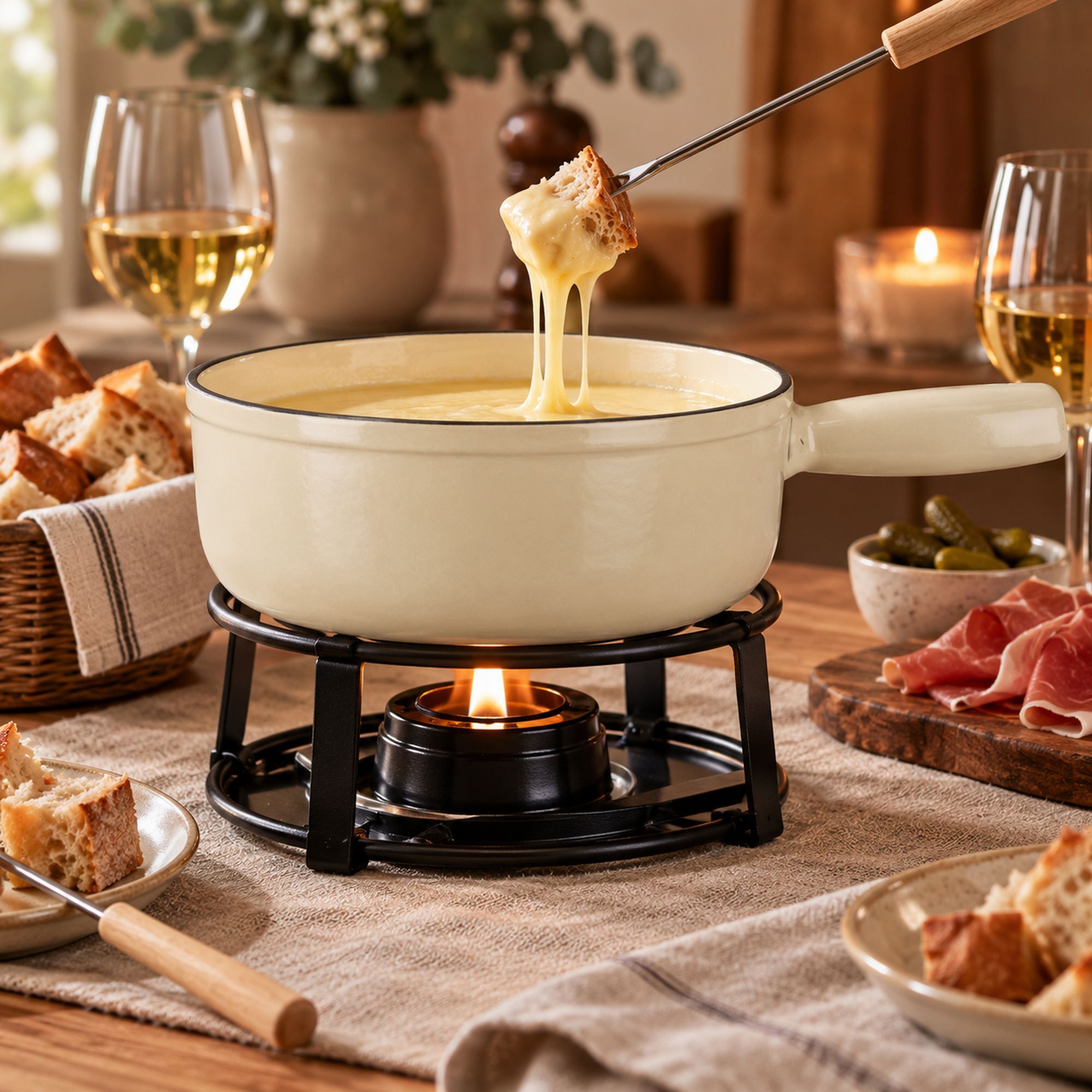 Caquelon montagne 1.9l en fonte creme