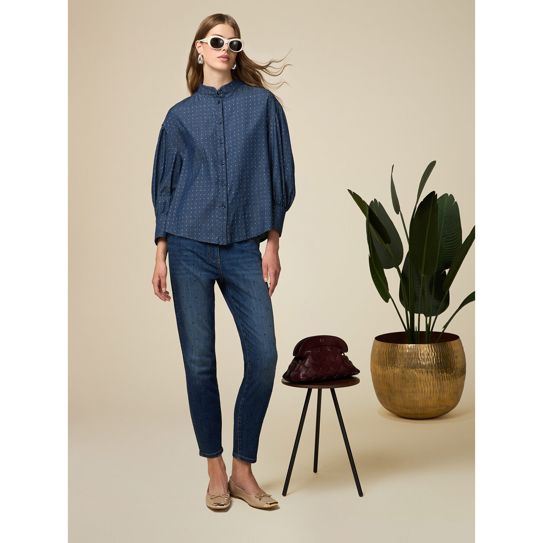 Oltre - Jeans skinny con cristalli - Blu