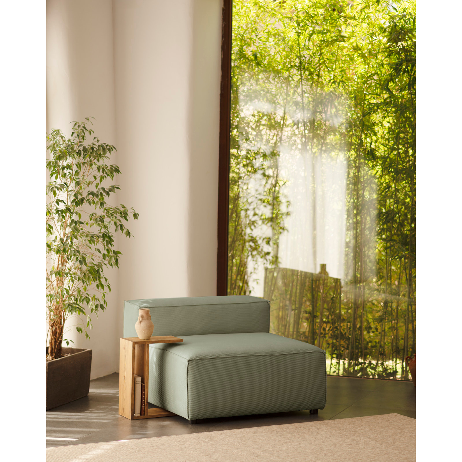 Fauteuil en velours côtelé couleur vert bleuté de 110x90cm Hauteur: 70 Longueur: 110 Largeur: 90