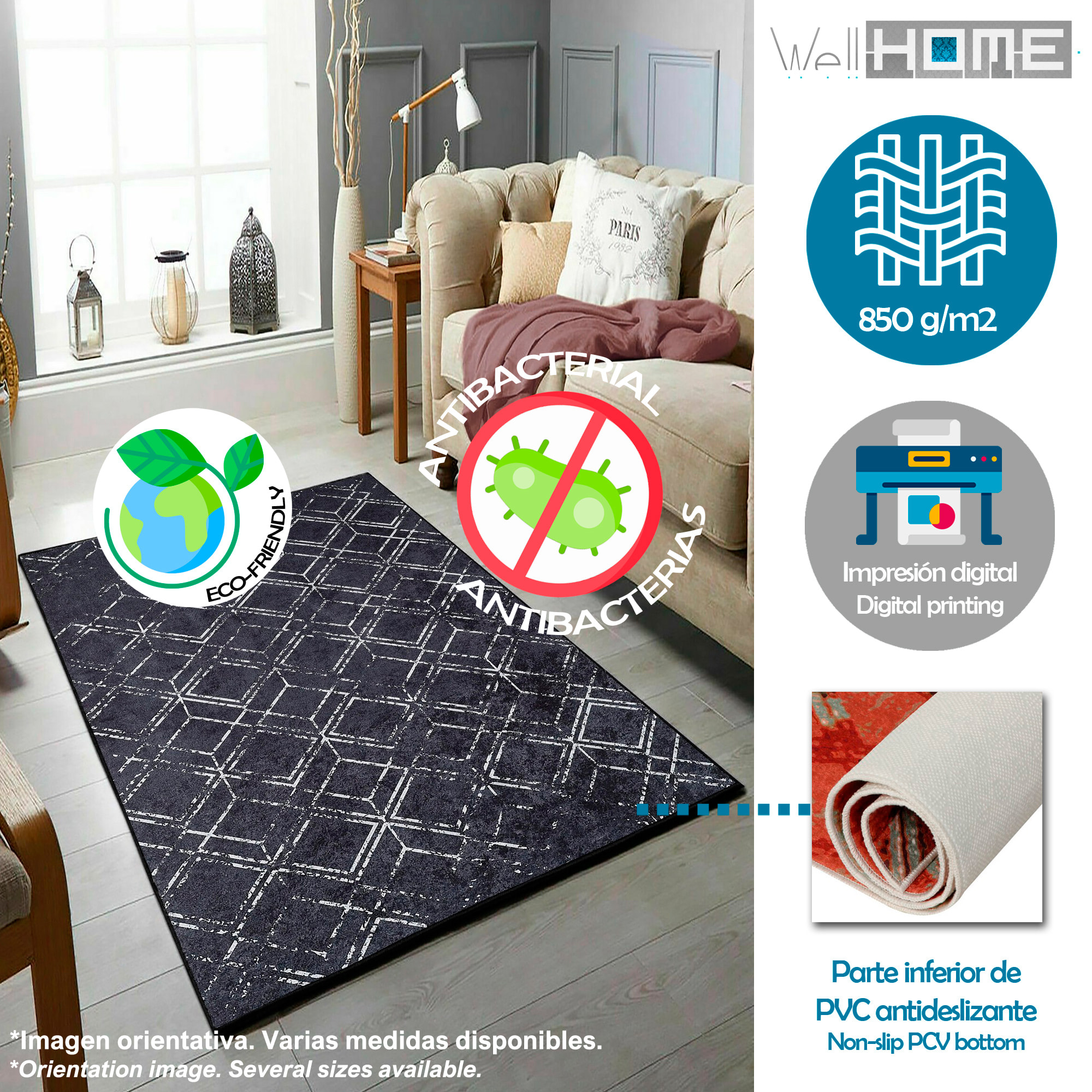 Alfombra de Poliester estampada 140 x 220cm