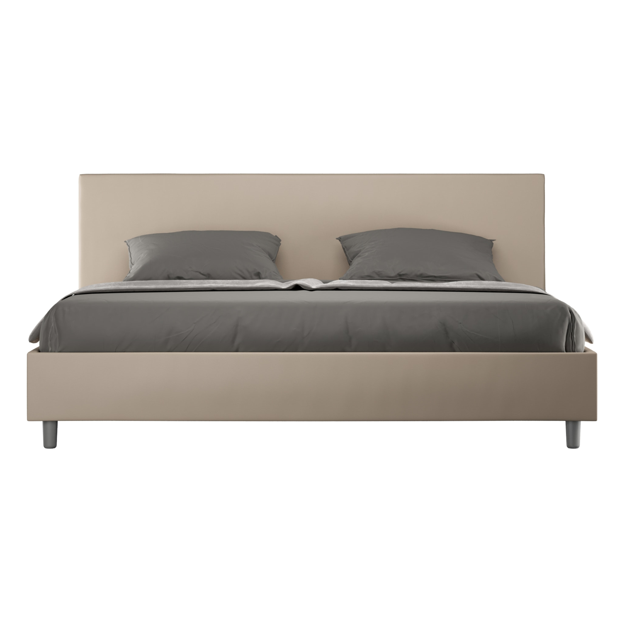 Lit king size avec sommier rembourrée 200x210 similicuir taupe Adele