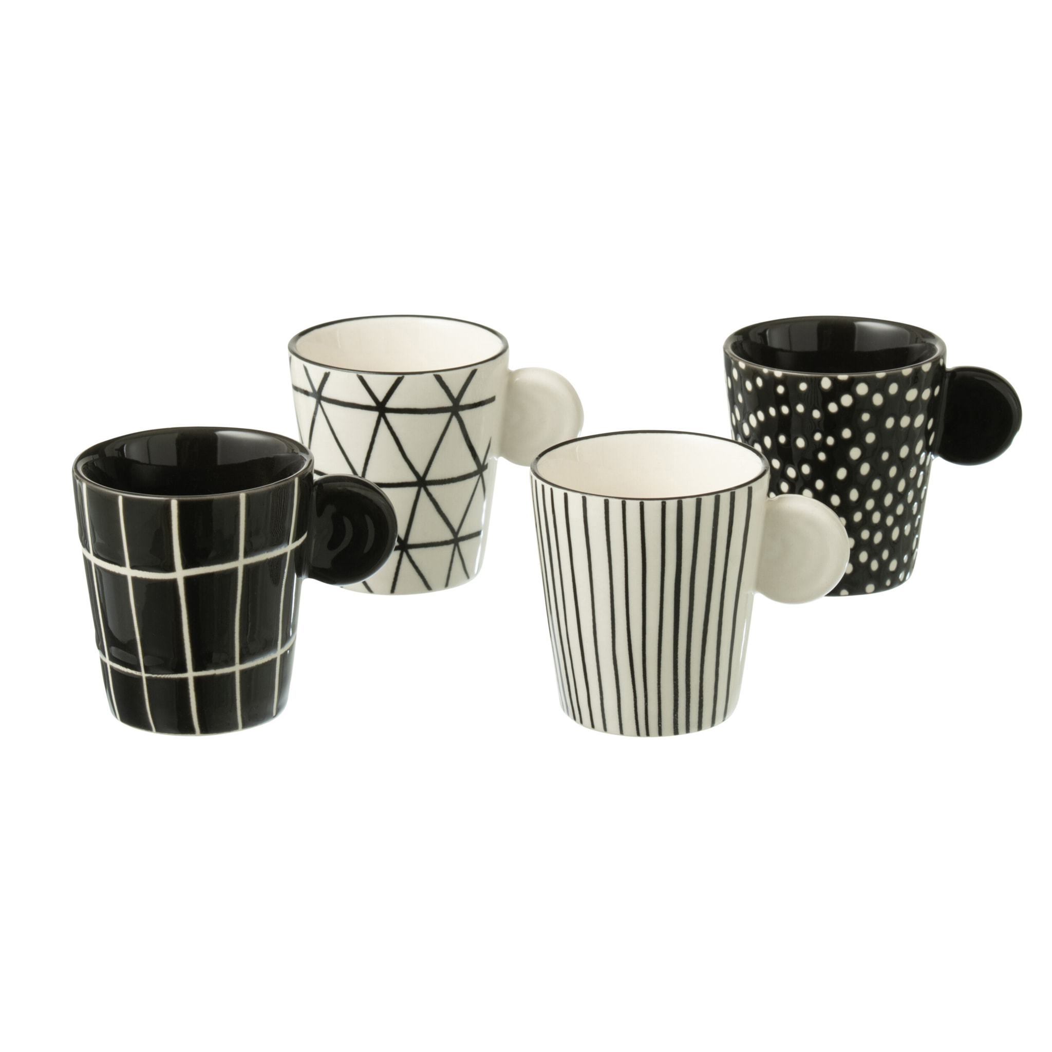 J-Line Boite 4 Tasse A Cafe Anse Ceramique Noir/Blanc