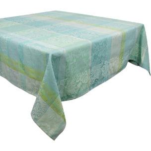 Nappe pur coton motif jacquard vert Mille venusta aqua