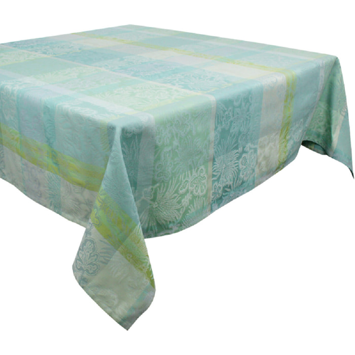 Nappe pur coton motif jacquard vert Mille venusta aqua
