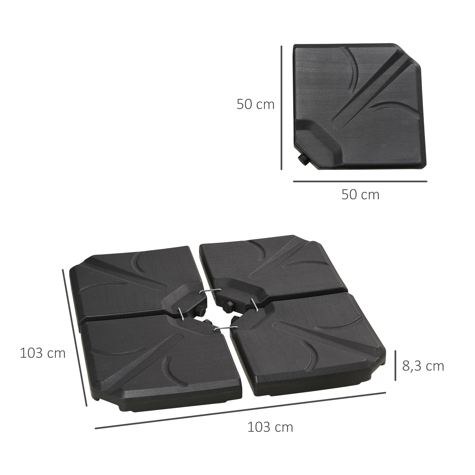 Base para Sombrilla de 4 Piezas Soporte para Parasol Rellenable con Arena 72 kg o Agua 56 kg para Jardín Patio Terraza Negro