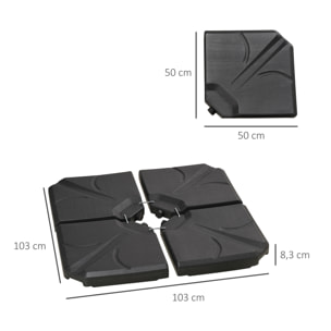 Base para Sombrilla de 4 Piezas Soporte para Parasol Rellenable con Arena 72 kg o Agua 56 kg para Jardín Patio Terraza Negro