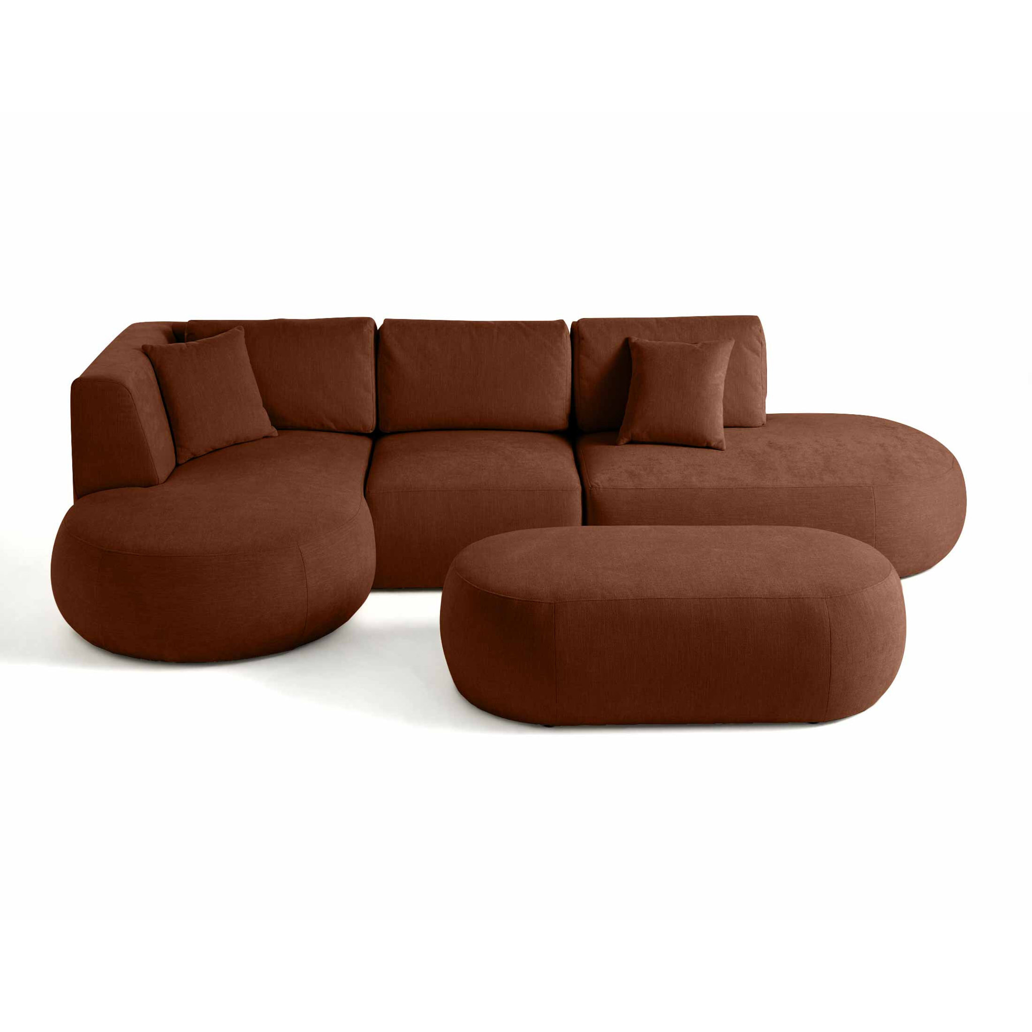 Santorini - canapé modulable d'angle gauche + pouf - 5 places - en tissu texturé - Terracotta