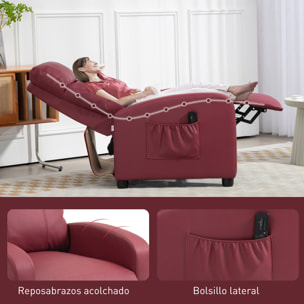 Sillón de Masaje, Sillón Relax Reclinable con Mando a Distancia, 2 Zonas de Masaje, 8 Programas, 5 Niveles de Intensidad, Bolsillo Lateral y Temporizador Tapizado en PU 68x88x98 cm Rojo Burdeos