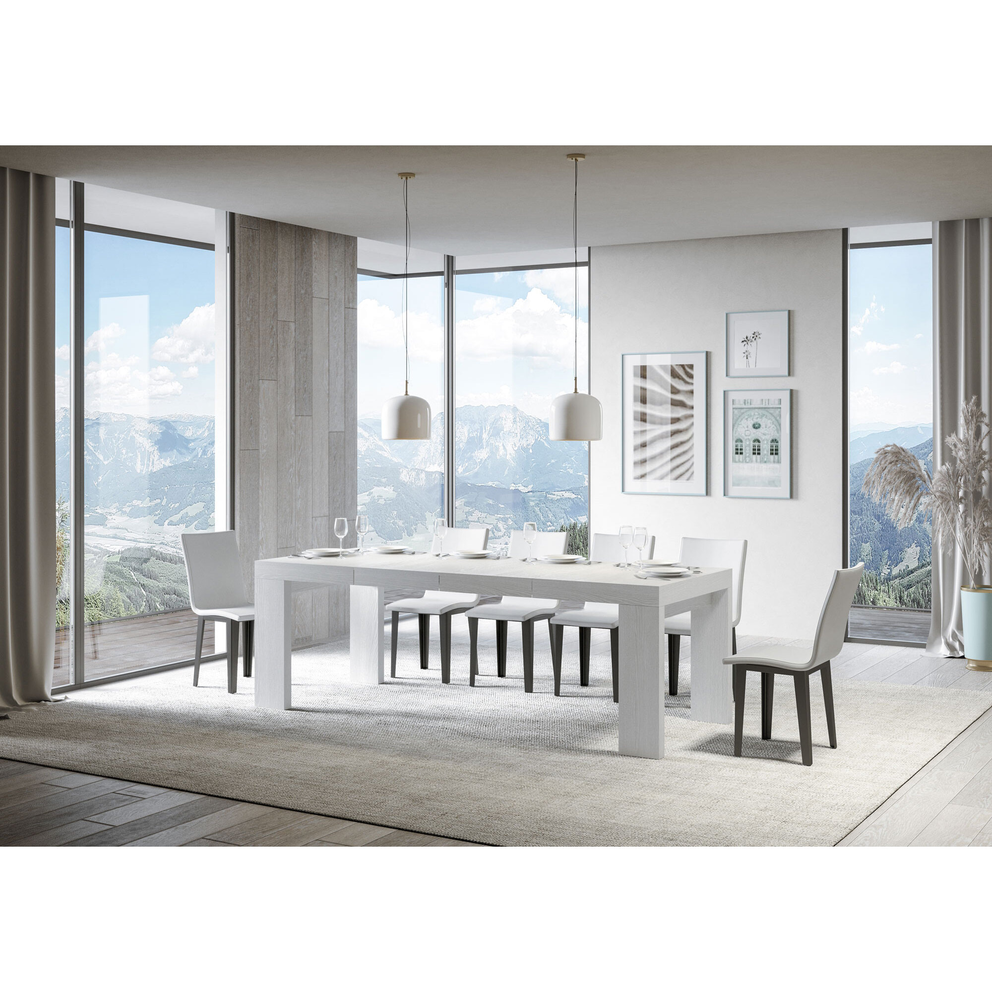 Table extensible 90x140/244 cm Roxell Premium Frêne Blanc