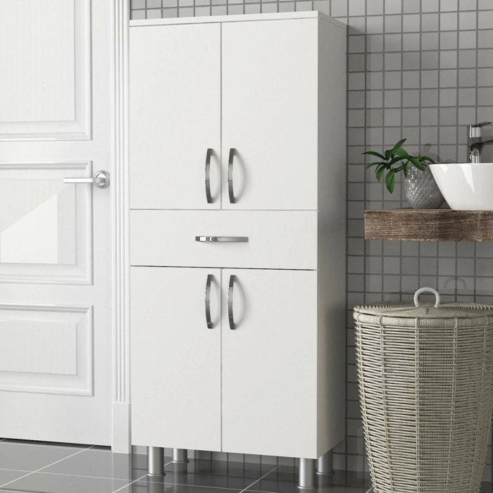 Armadio multiuso grande Iolana, Mobile multifunzionale, Mobiletto scarpiera, Guardaroba porta scarpe, 59x32 h140 cm, Bianco