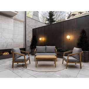 Salon de jardin en bois avec coussins "Presley" - 4 places - Gris