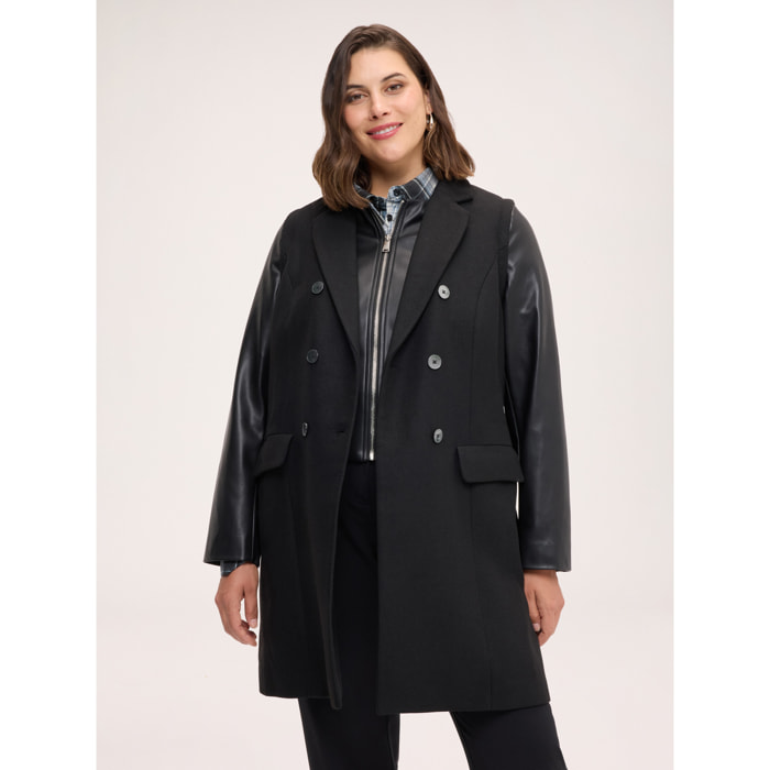 Fiorella Rubino - Cappotto misto lana con maniche staccabili - Nero