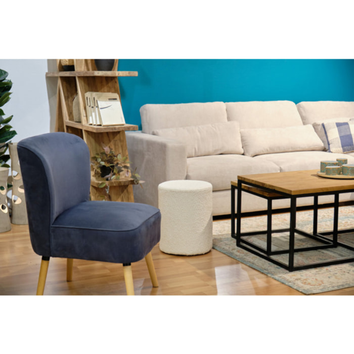 Pouf et repose pied 41cm cylindrique en tissu bouclette blanc - TUBE