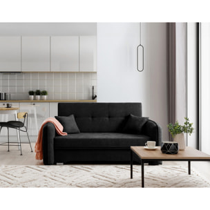 Michelle - canapé droit 3 places convertible avec coffre en velours - Noir