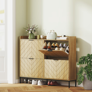 Zapatero Estrecho con 4 Puertas Zapatero Entrada Recibidor con Estantes Ajustables para 16 Pares de Zapatos 120x23.5x95.5 cm Roble