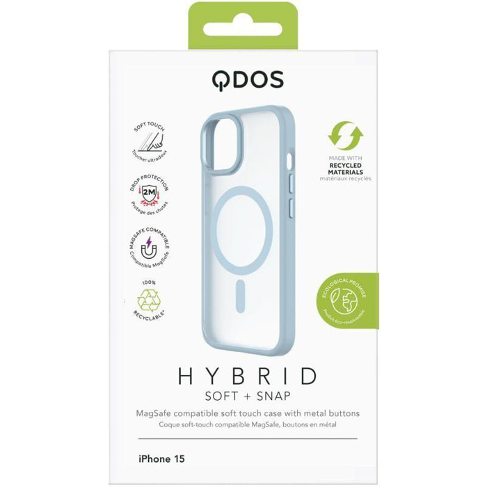 Coque bumper QDOS Iphone 15 Hybrid soft SNAP MagSafe blleu