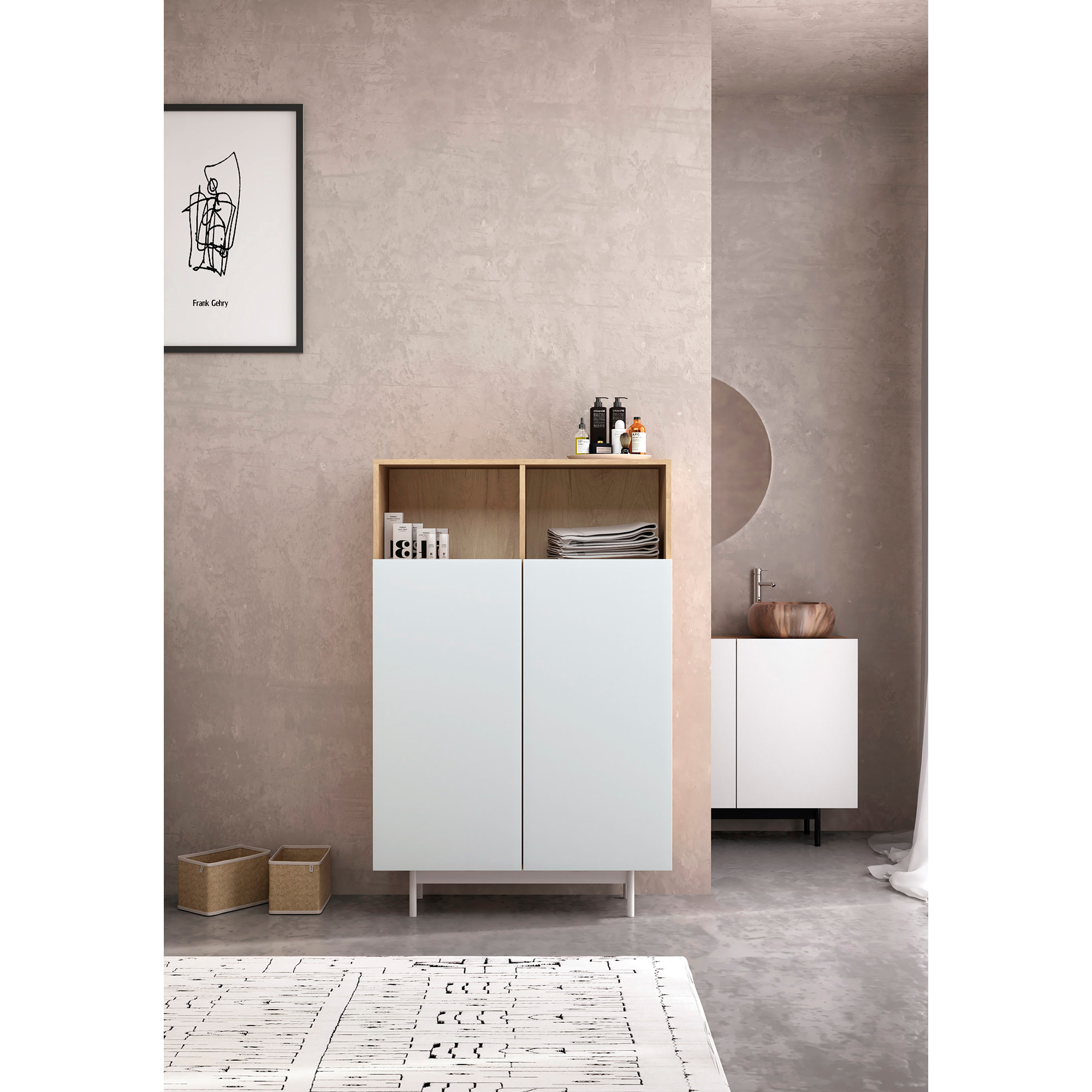Aparador alto Printed roble y blanco 140x90x34 cm