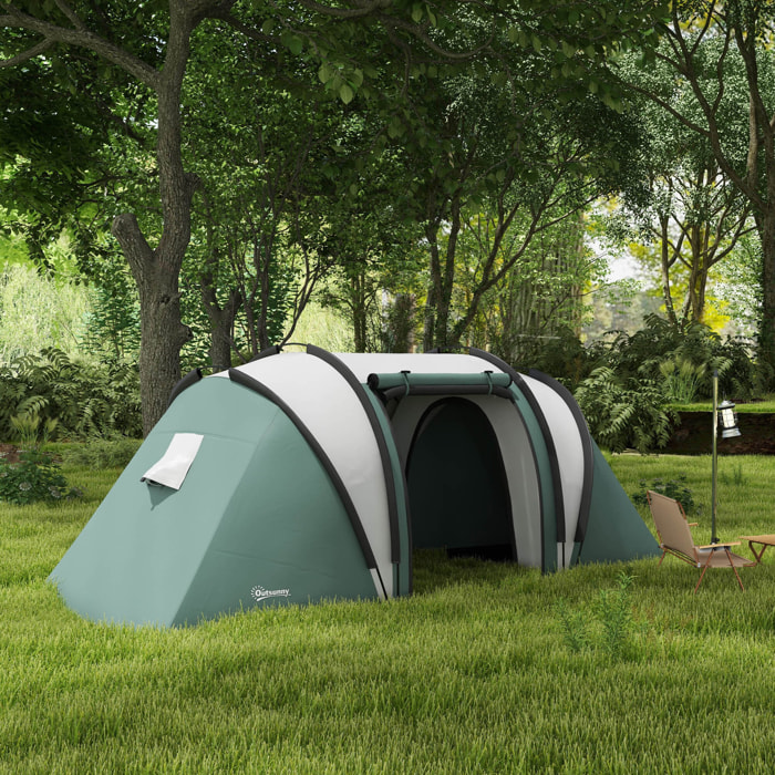 Tente de camping familiale 4-5 pers. 2 chambres 3 fenêtres sac vert