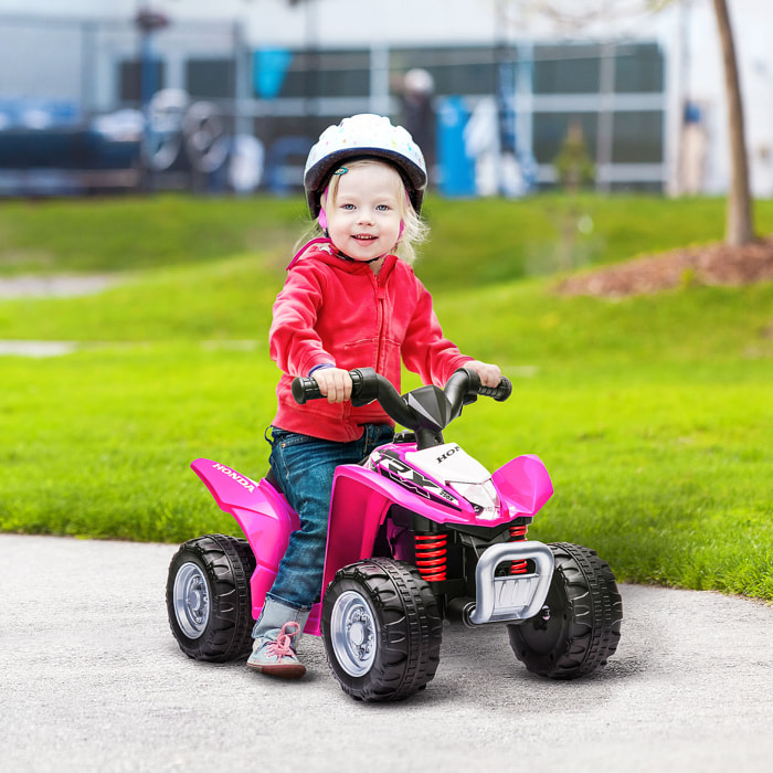 Quad Eléctrico para Niños de 18-36 Meses con Licencia HONDA Vehículo Eléctrico a Batería 6V Infantil con Faros LED Bocina Velocidad de 2,8 km/h y Avance 65,5x38,5x43,5 cm Rosa