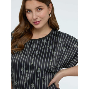 Fiorella Rubino - Camiseta bimaterial fantasía nudos - Negro