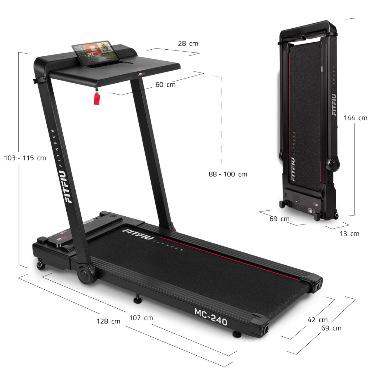Cinta de correr con soporte para PC FITFIU 16km/h,1875w, conectividad app
