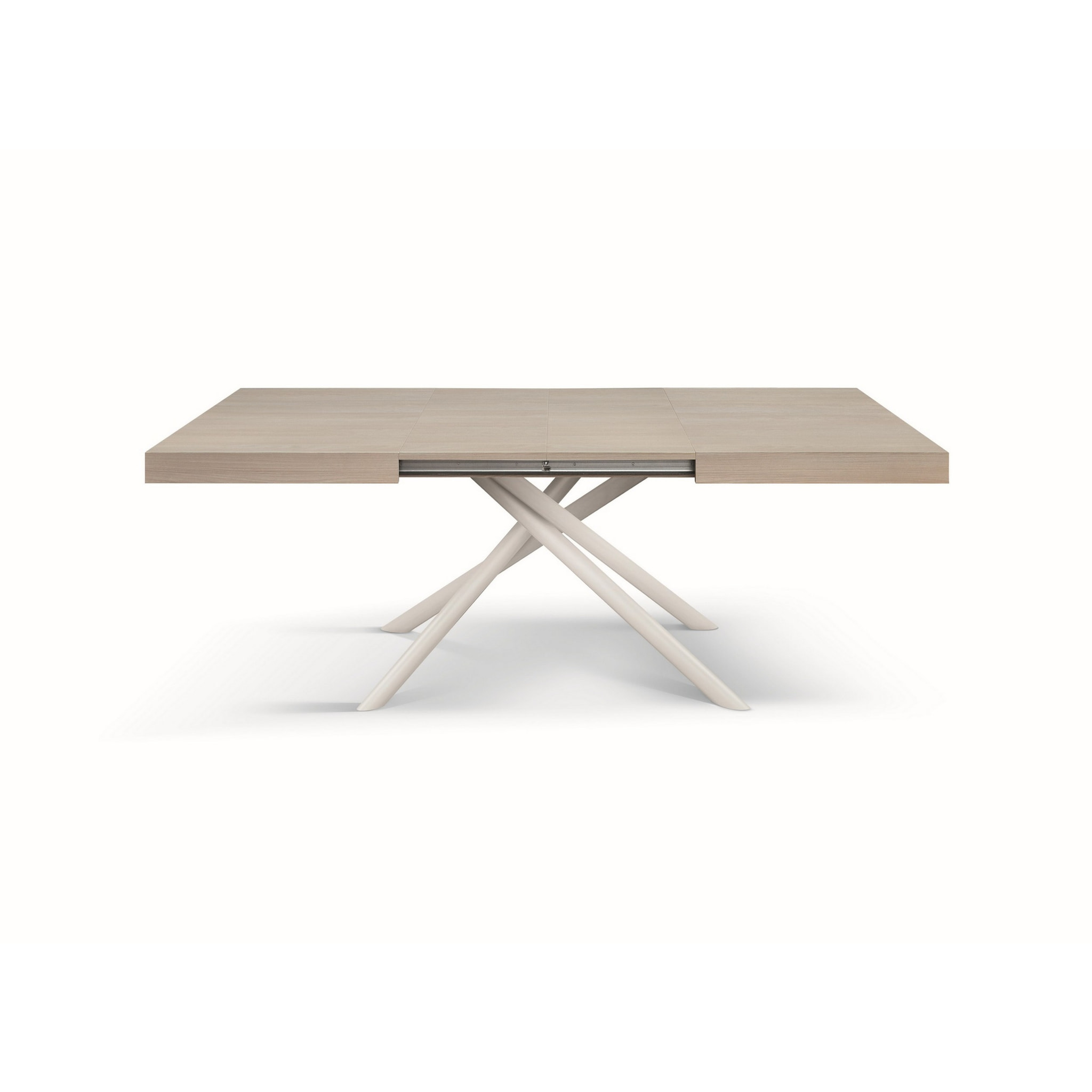 Tavolo CARRARA in legno, finitura olmo perla e base in metallo verniciato bianco, allungabile 140x90 cm - 220x90 cm