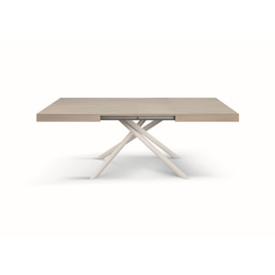 Tavolo CARRARA in legno, finitura olmo perla e base in metallo verniciato bianco, allungabile 140x90 cm - 220x90 cm