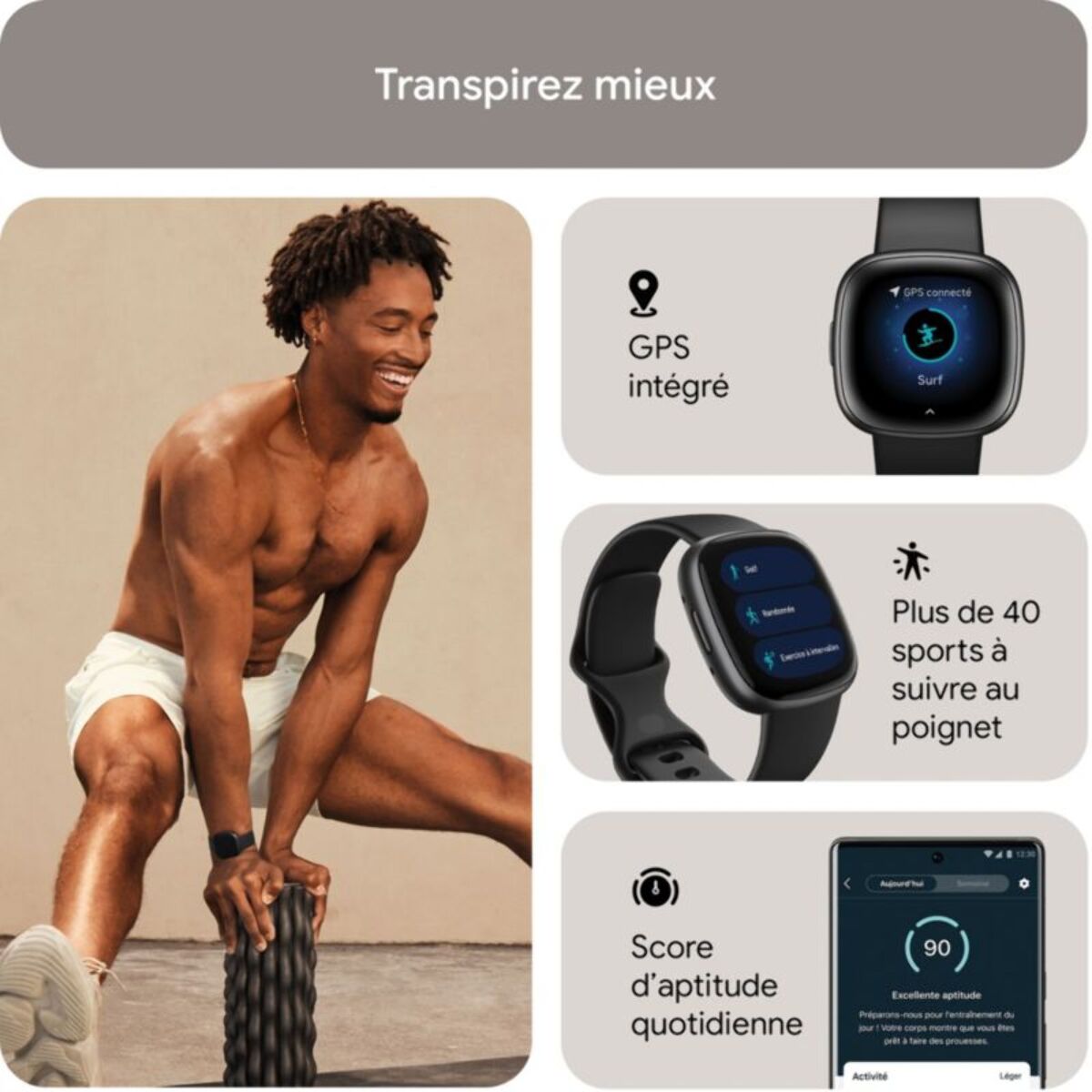 Montre santé FITBIT Versa 4 Aluminium Graphite et Noir