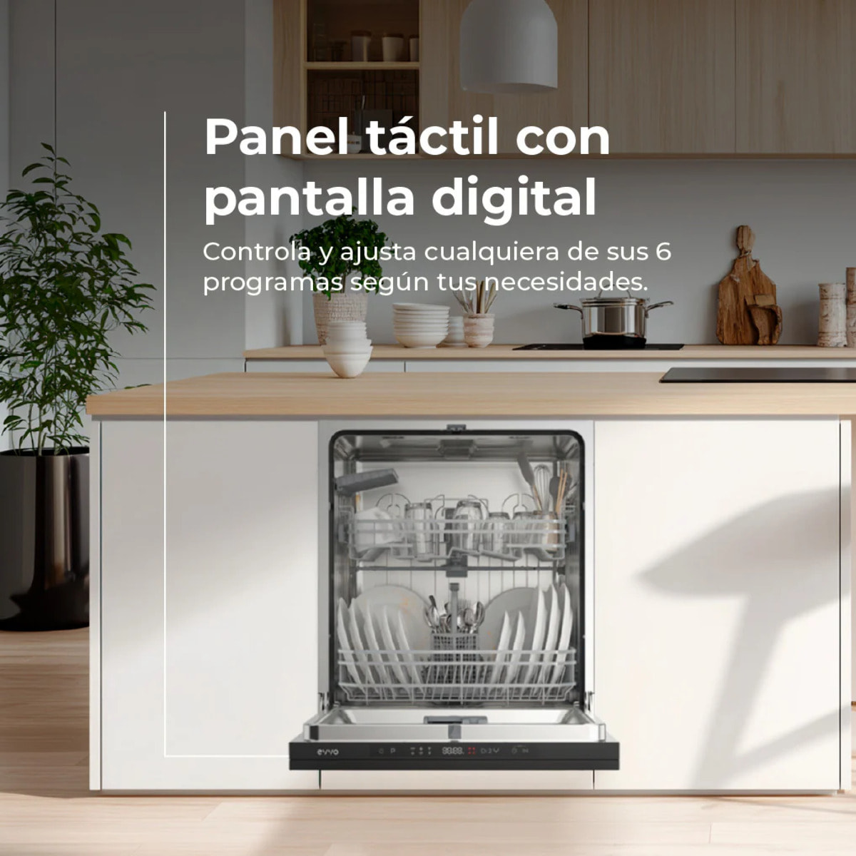Lavavajillas Integrable EVVO Di.2Y 60cm 14 Cubiertos, 6 Programas + Display, Panel Táctil, Auto Open