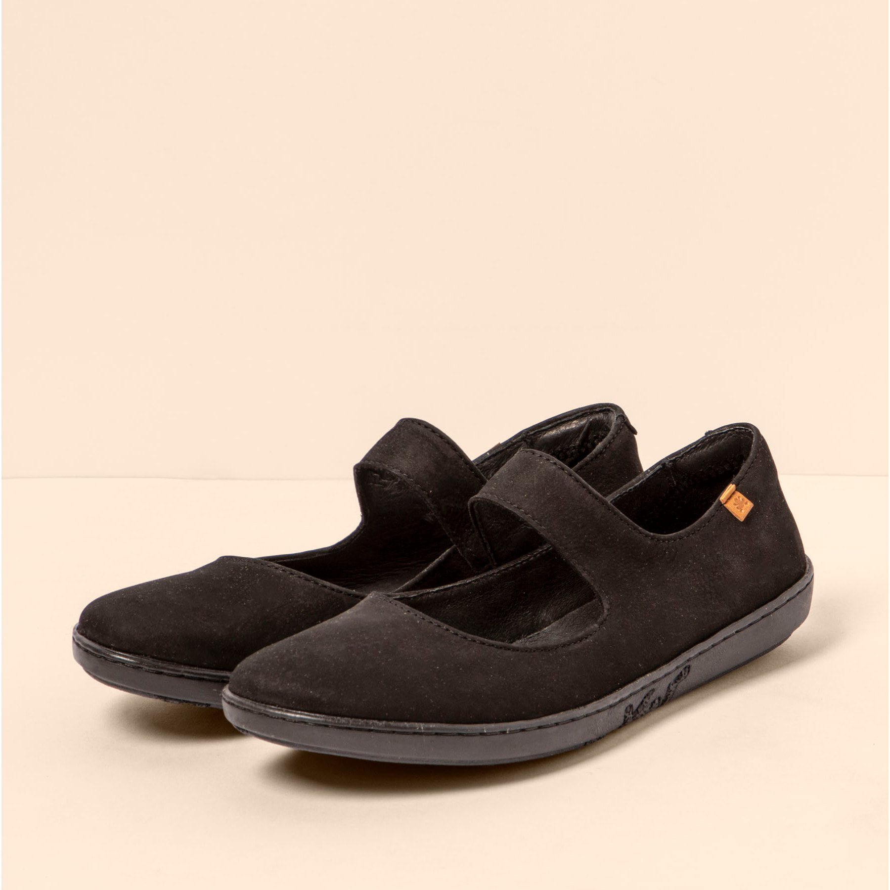 Bailarinas N5301 NOBUCK LAVADO BLACK-BLACK/ CORAL color Black-black