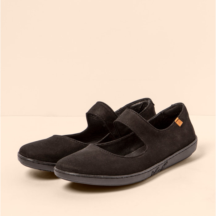 Bailarinas N5301 NOBUCK LAVADO BLACK-BLACK/ CORAL color Black-black