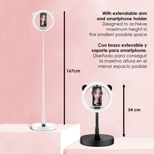 Anello luminoso a LED da studio da 10,8 pollici, pieghevole ed estensibile con supporto per smartphone.