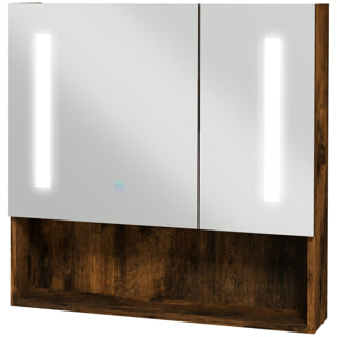 Armario de Baño con Espejo y Luz LED Mueble con Espejo de Pared con 2 Puertas Estante Ajustable Interruptor Táctil y Color de Luz Ajustable 70x15x70 cm Marrón Rústico