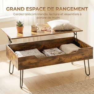 Table basse relevable design industriel métal noir effet bois vieilli