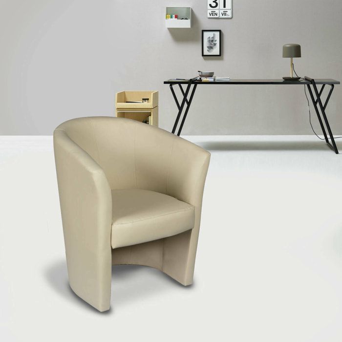 Poltrona Ago, Poltrona da salotto, Seduta imbottita, Sedia con braccioli in ecopelle, 64x63h76 cm, Beige