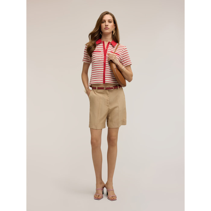 Motivi - Shorts de mezcla de lino con dobladillo - Beige